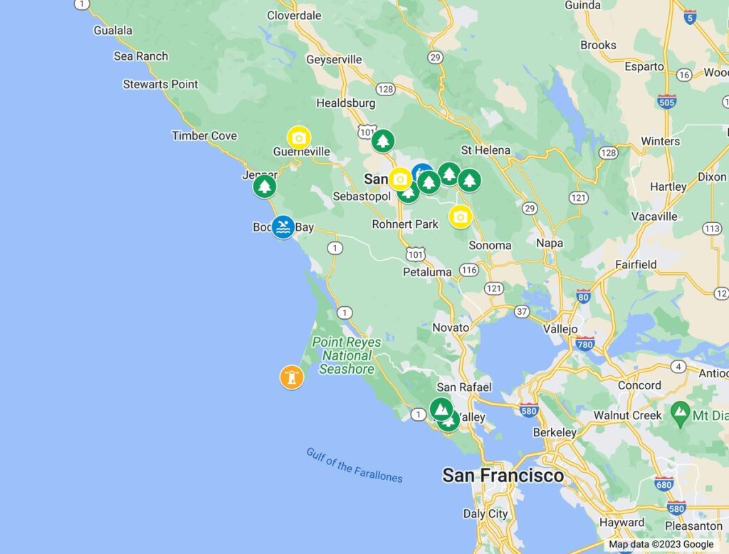 Map of things to do in Santa Rosa
