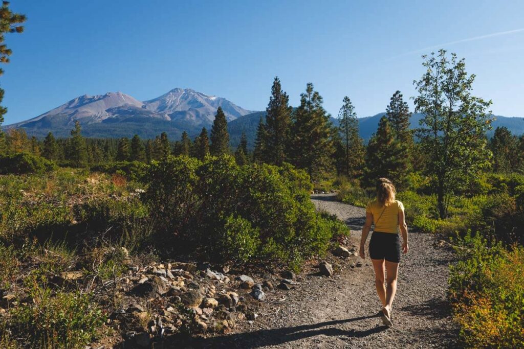 Hiker on the Gateway Trail, one of the best hikes in Mount Shasta