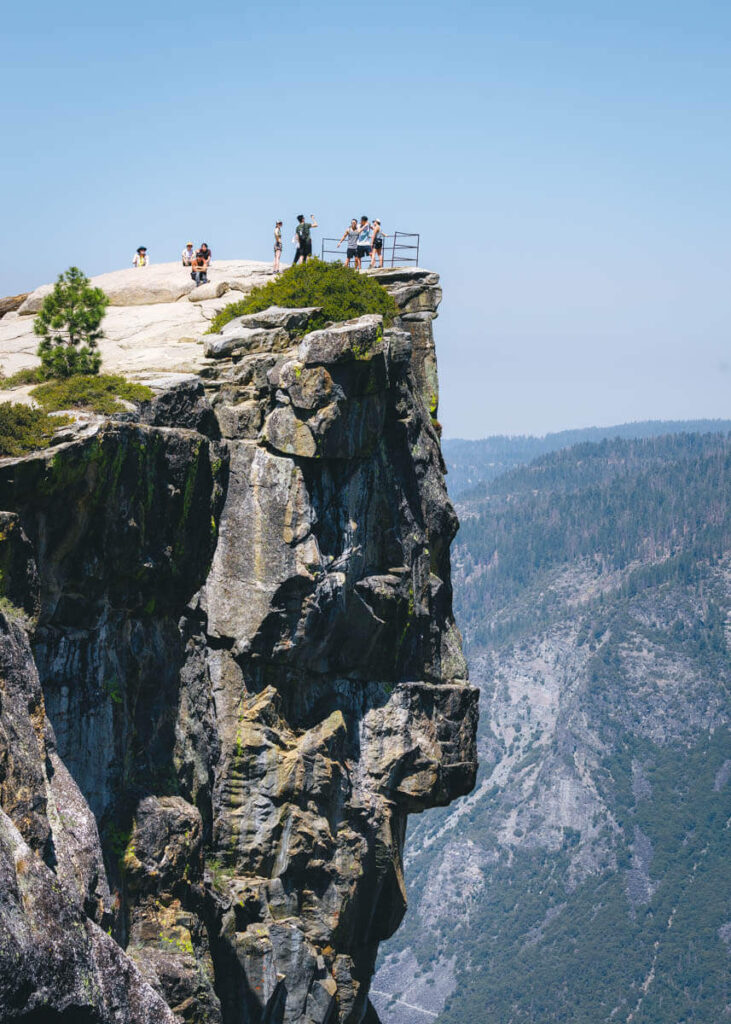 Hikers at view point on the Taft Point Trail