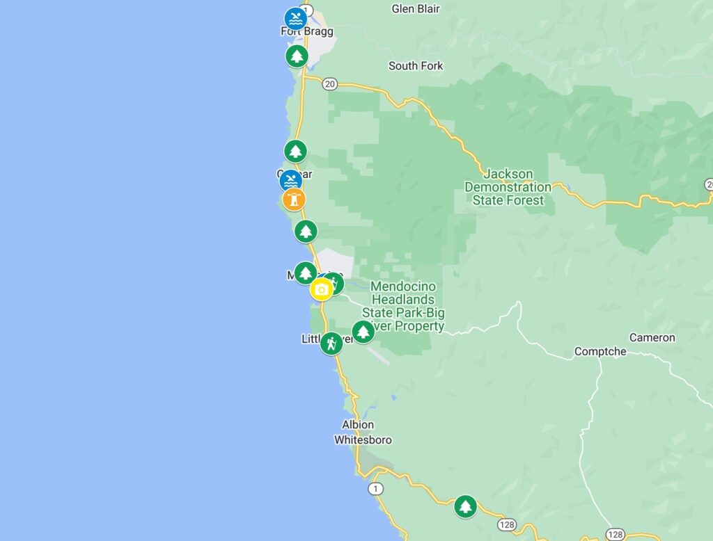 Map of things to do in Mendocino