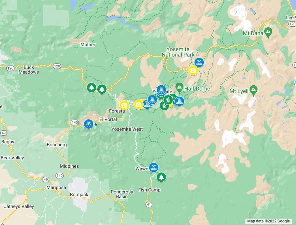 Map of things to do in Yosemite