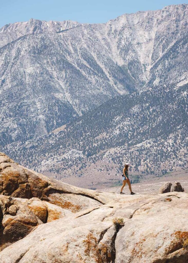 Hiker exploring the Alabama Hills Mpvie Road