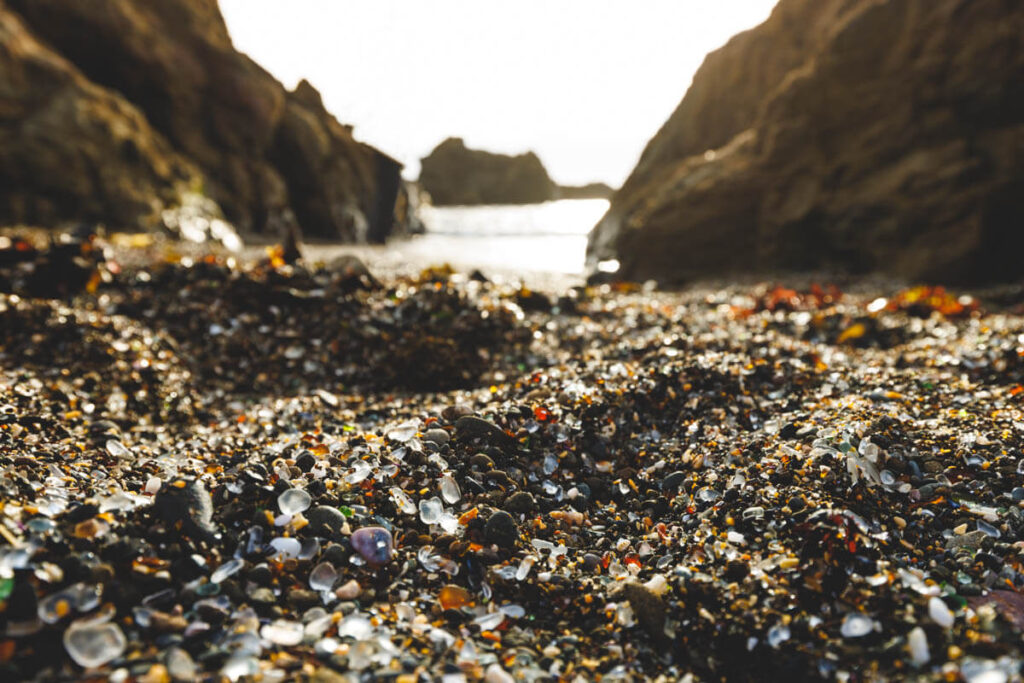 Close up of pebbles on Glass Beach, one of the best things to do in Mendocino