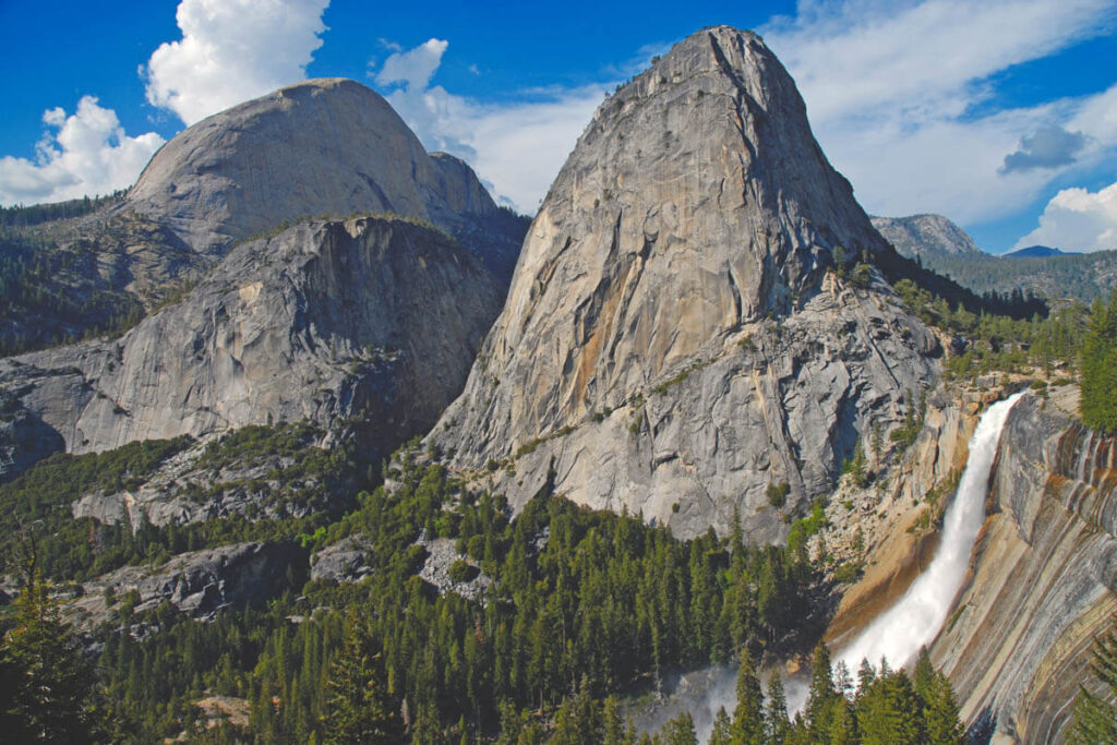 half dome and nevada falls on vernal falls hike in yosemite