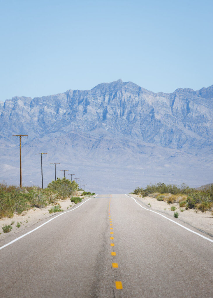 Empty highway near the Mojave Desert Lava Tube