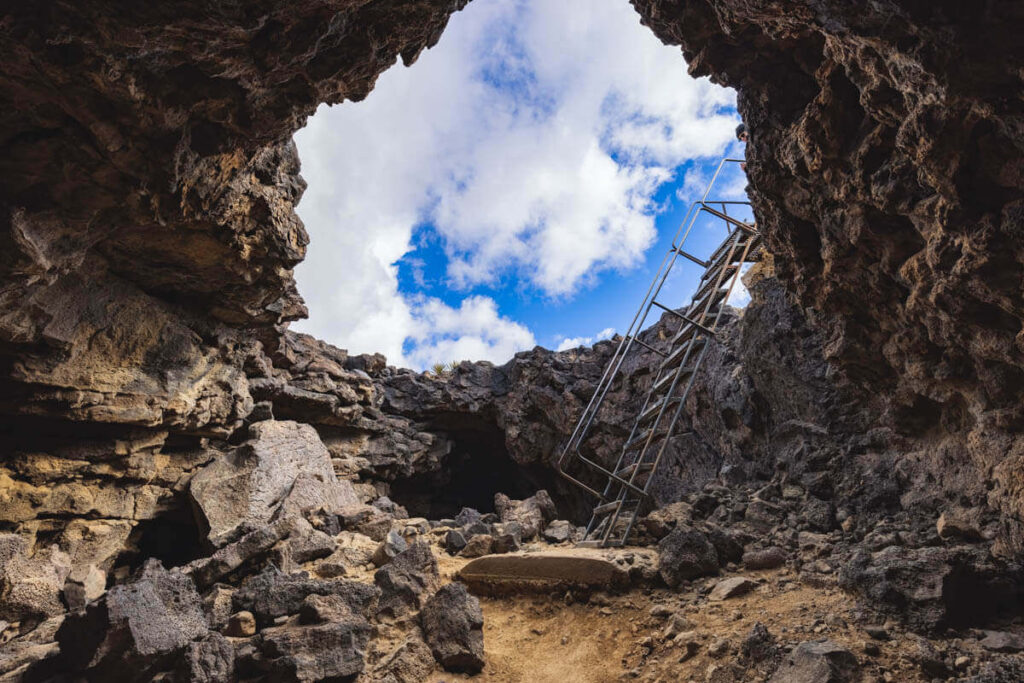 Ladder leading into the Mojave Lava tube cave