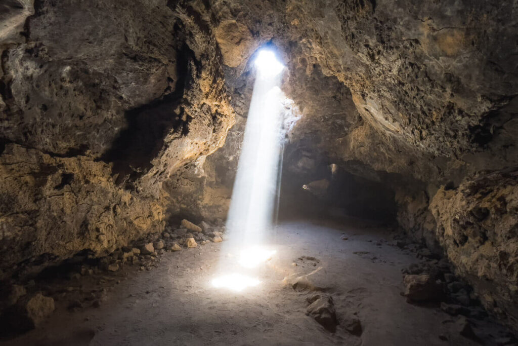 Beam of light inside the Mojave Lava Tube