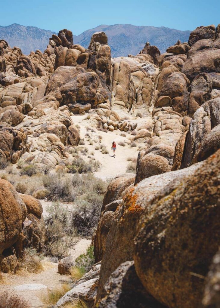 Hiker in Lone Ranger Canyon near Alabama Hills Movie Road