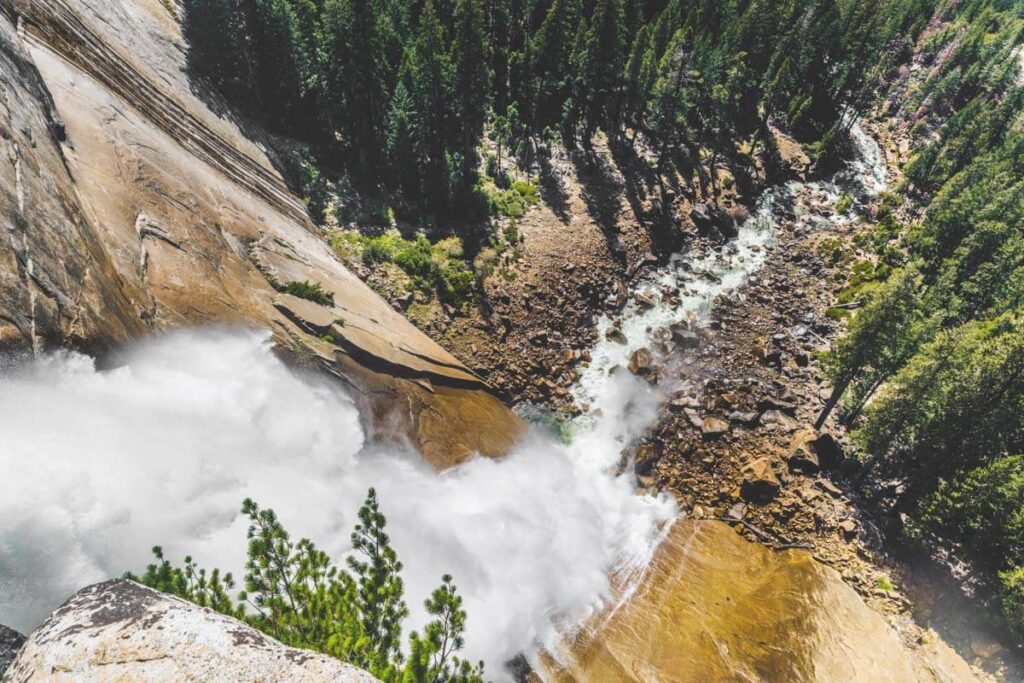 nevada falls top view at vernal falls hike in yosemite