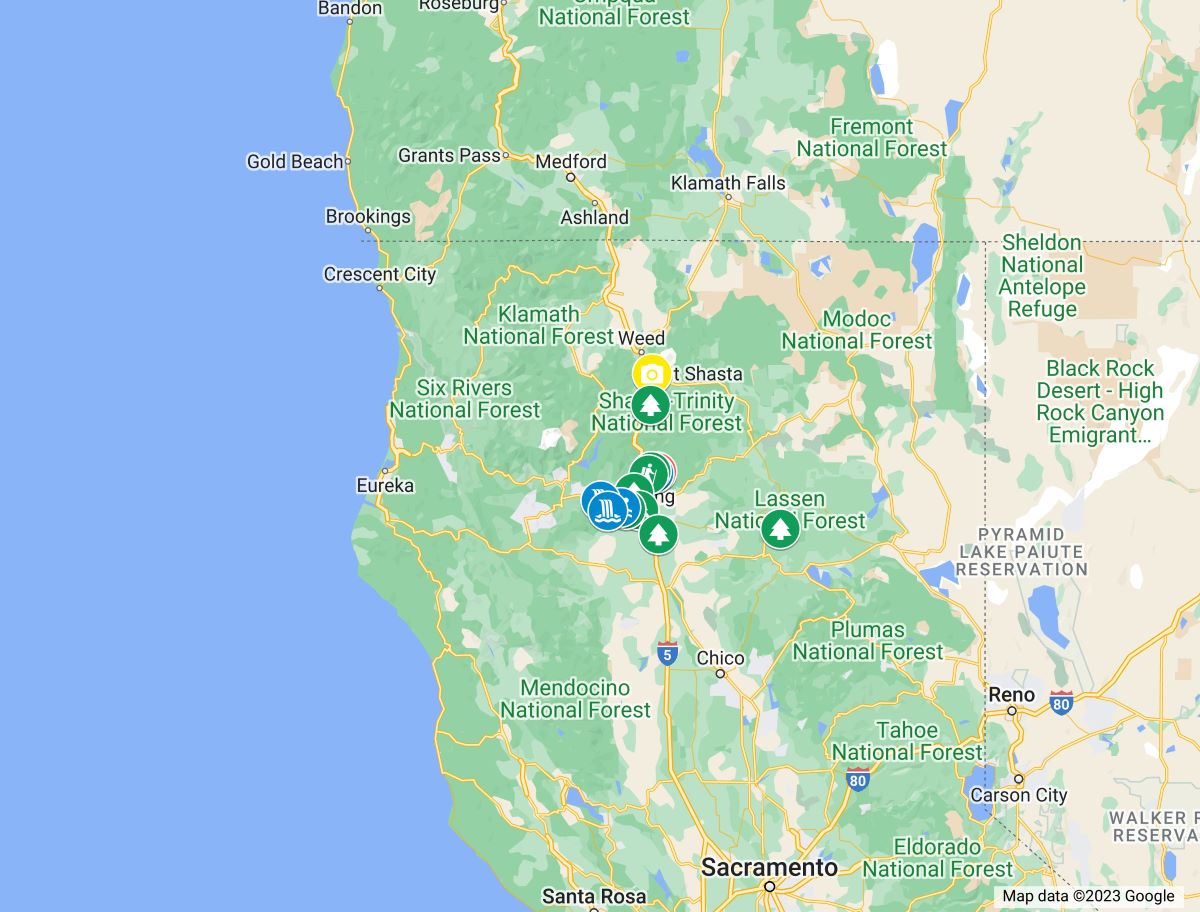 A map of things to do in Redding.