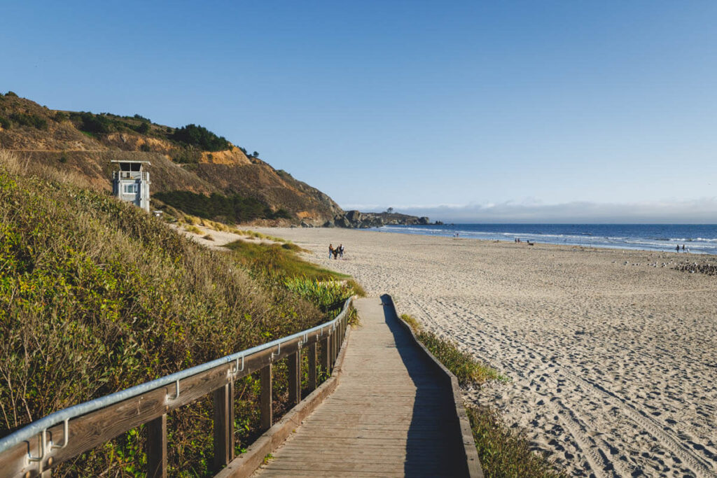 A boardwalk leading down to Stinson Beach in Mount Tamalpais State Park.