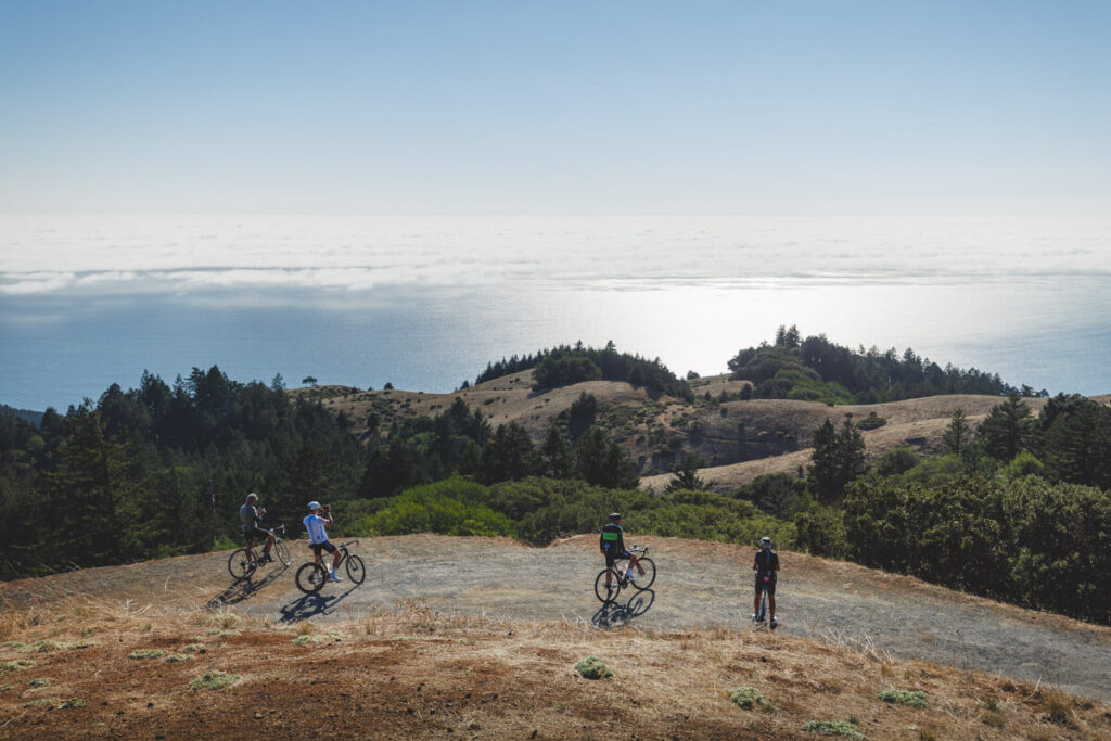 A group of cyclists overlooking Mount Tamalpais State Park.
