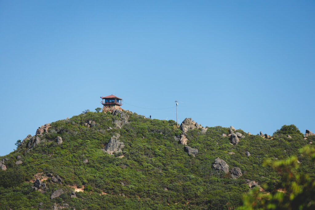 A fire tower at the top of East Peak in Mount Tamalpais State Park.