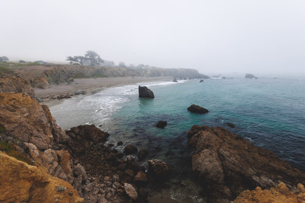 A foggy day over Schoolhouse Beach in Sonoma Coast State Park.