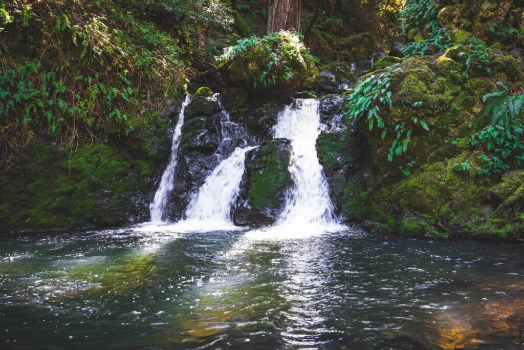 Three small cascades of Cataract Falls near San Francisco in Northern California.