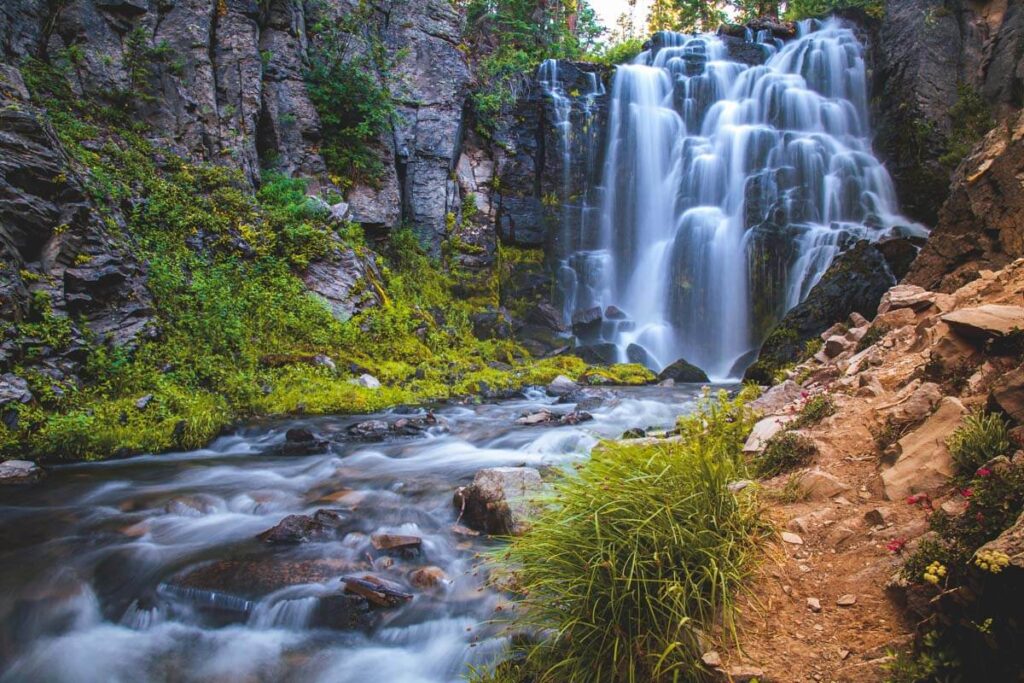 Kings Creek Falls from below looking up from Kings Creek in Northern California.