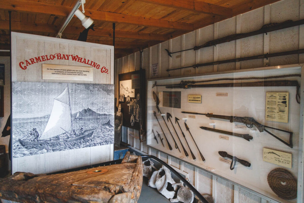 The inside of the Whalers Cabin at Point Lobos show the different historic tools used to catch whales.