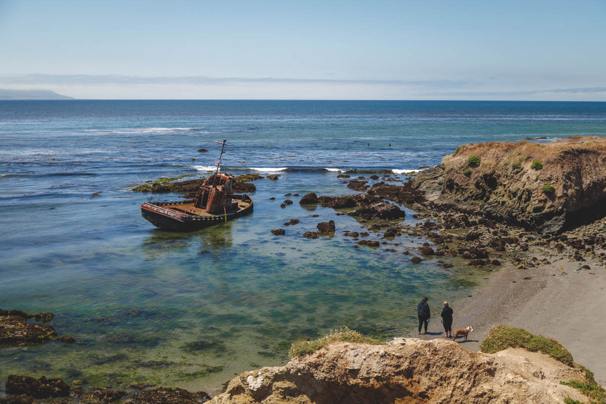 A shipwreck off the coast of Estero Bluff State Park in Cayucos, California.