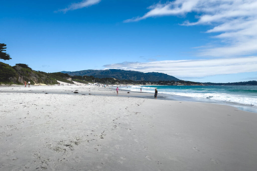 An empty Carmel Beach on a sunny California day.