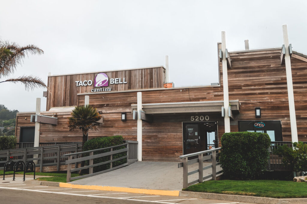 Wooden Taco Bell cantina at Pacifica State Beach.