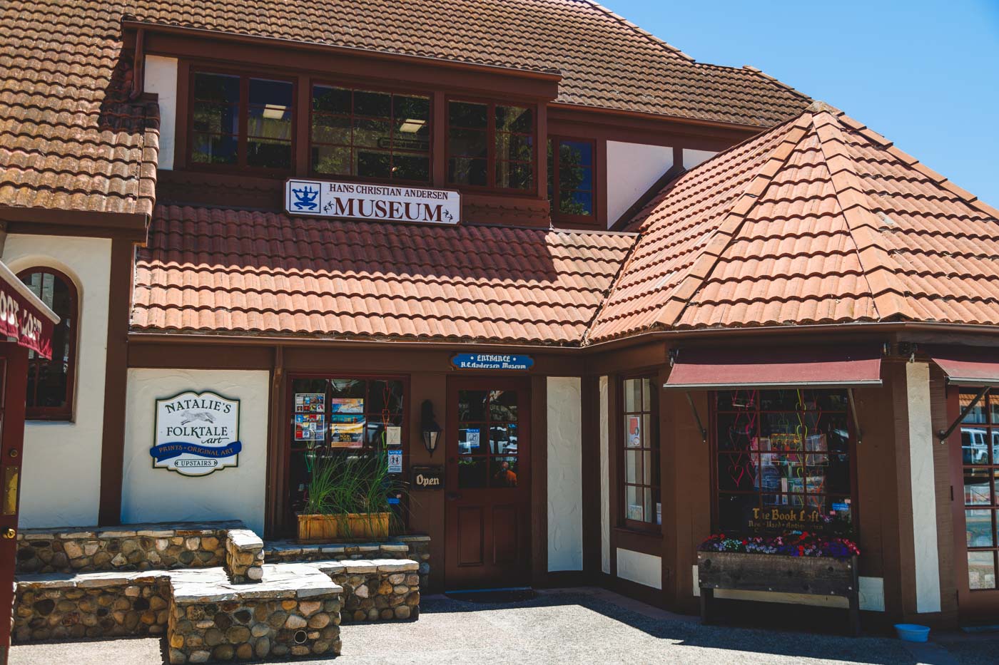 The red exterior of the Hans Christian Andersen Museum in Solvang.