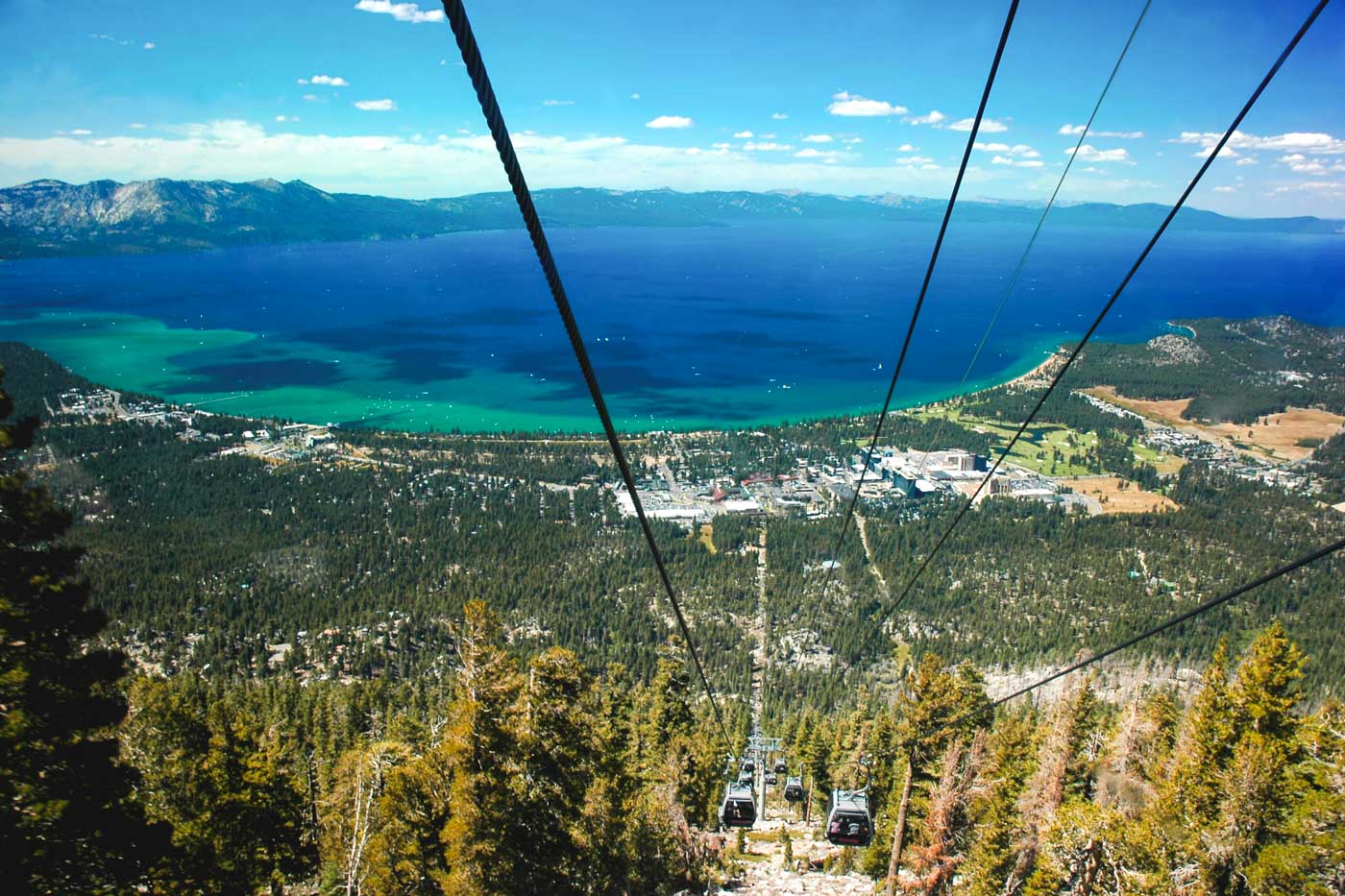 View over Lake Tahoe and the surrounding area as seen from the gondola.